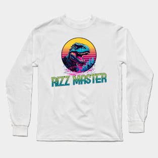 Rizz Master Streetwise Slang - Funny Cool Kids Dinosaur Statement Novelty Graphic Tee Long Sleeve T-Shirt